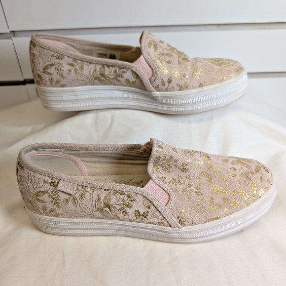 Keds x Rifle Paper Co Triple Decker Shoe Floral Blush Pink Gold Slip-On Size 8.5 - Picture 3 of 8